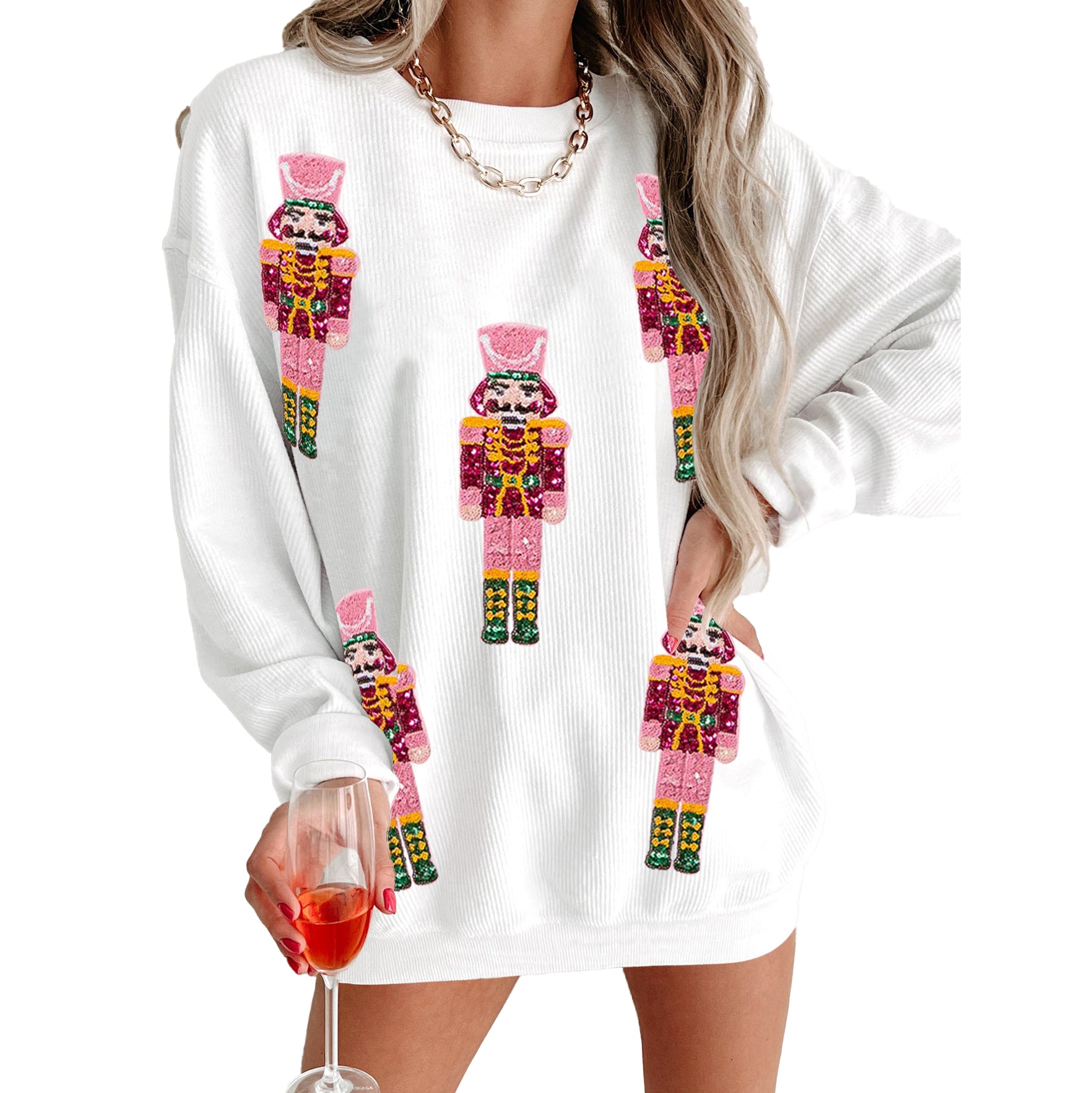(Pre Order)Adults Christmas Nutcracker Sequin Corduroy Sweatshirt