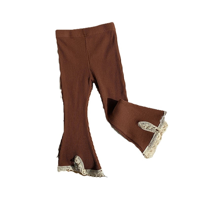(In Production)Girls Fall&Winter Knitted Lace Flared Trousers