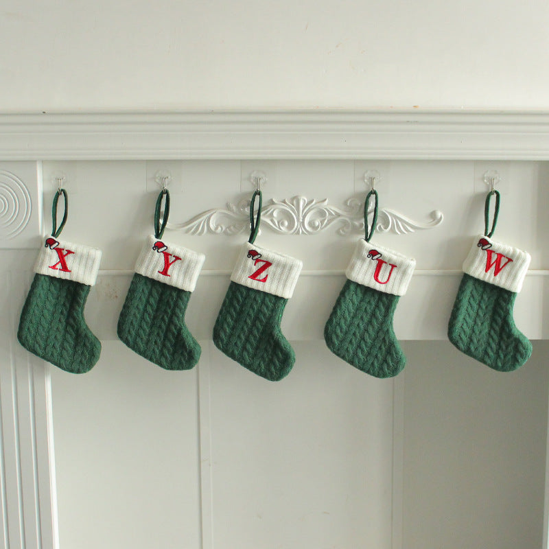 (Pre Order)Green Letter Wool Christmas Stocking Pendant