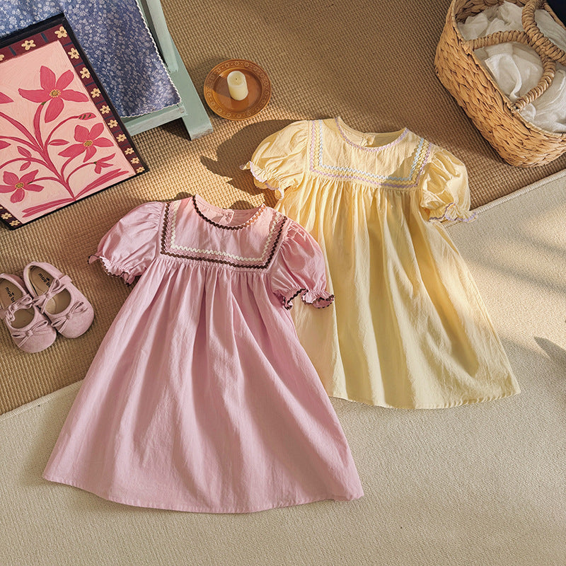 (In Production)Girls Spring&Summer Puff Sleeves Cotton Dress