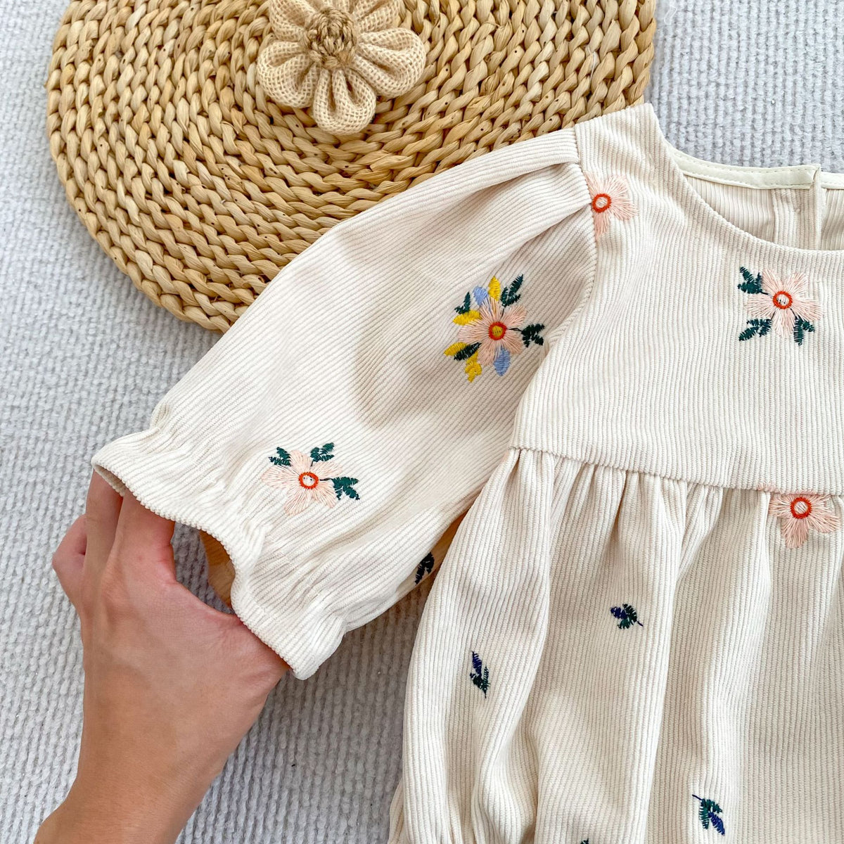 (Pre Order 2 Weeks)Sisters Fall Floral Embroidery Corduroy Dress&Romper