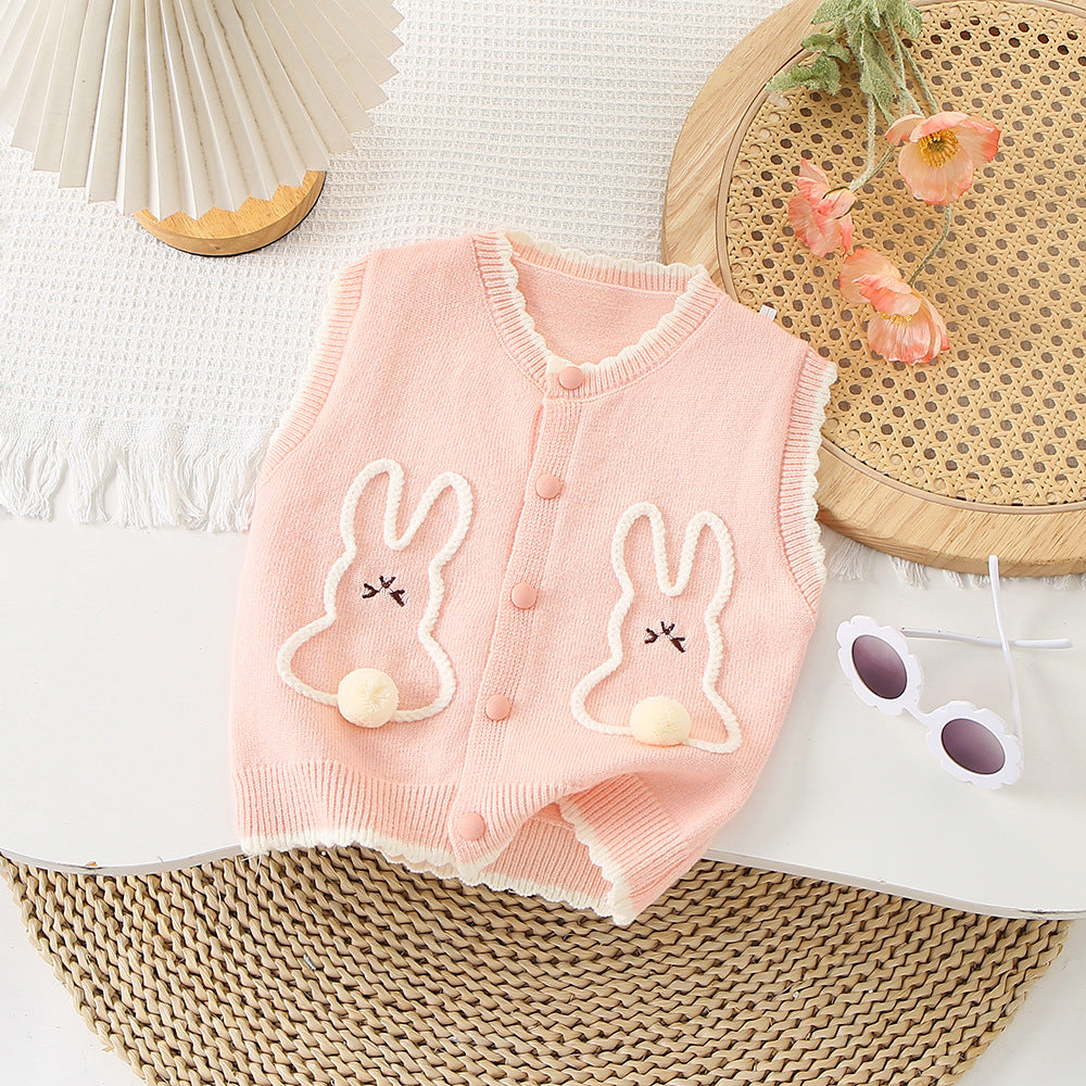 (In Production)Girls Easter Bunny Vest Cardigan