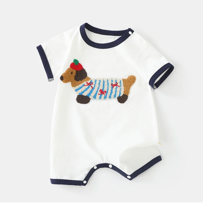 (Pre Order)Toddler Boys Spring and Summer Puppy Chenille Patches Romper