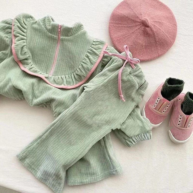 (Pre Order 2 Weeks)Girls Fall Corduroy Ruffle Outfit Set