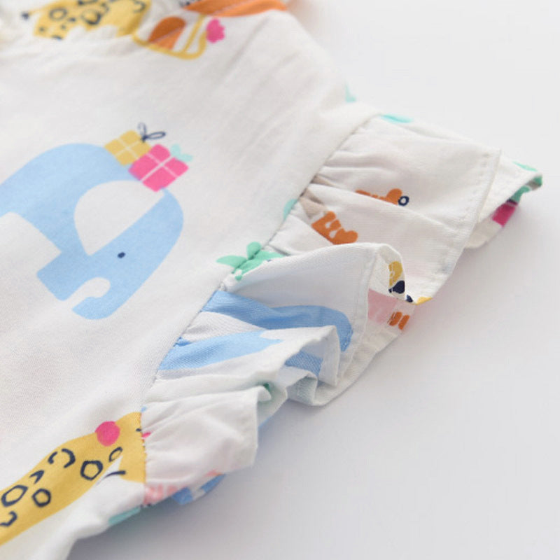 (In Production)Girls Spring and Summer Animal Print Flying Sleeves Dress