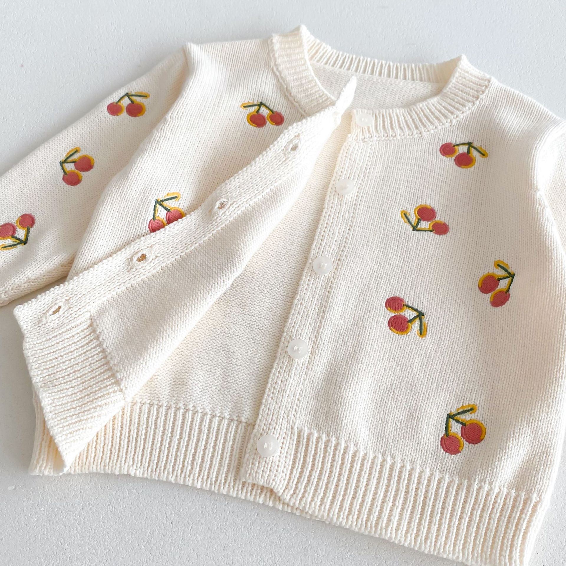 (Pre Order 2 Weeks)Girls Fall Cherry Embroidery Knitted Cardigan