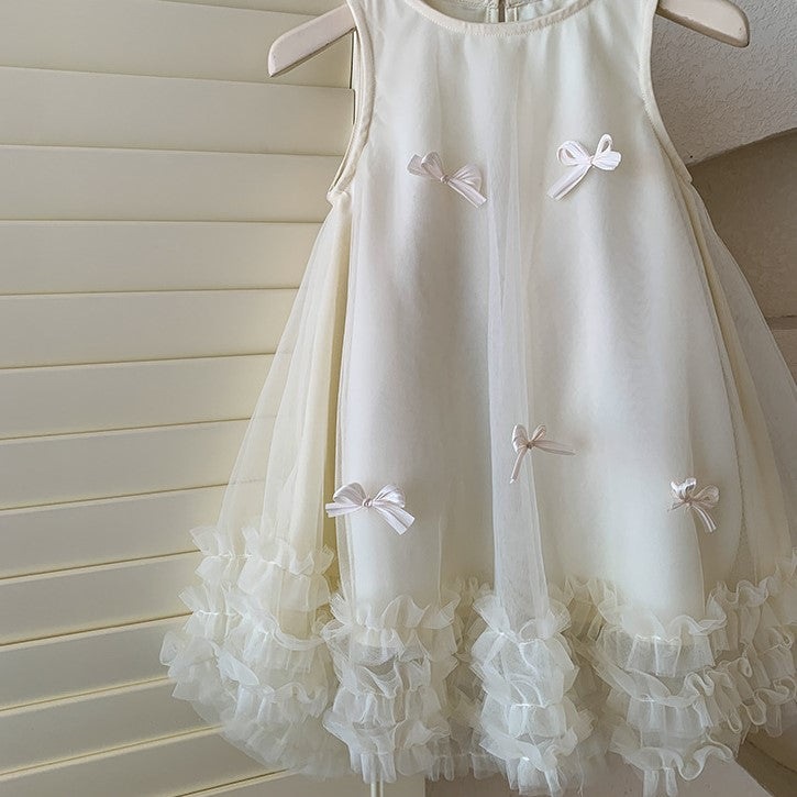 (In Production)Girls Spring&Summer Bow Mesh Dress