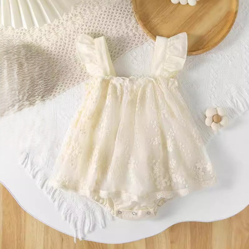 (In Production)Toddler Girls Spring&Summer Lace Flying Sleeves Romper