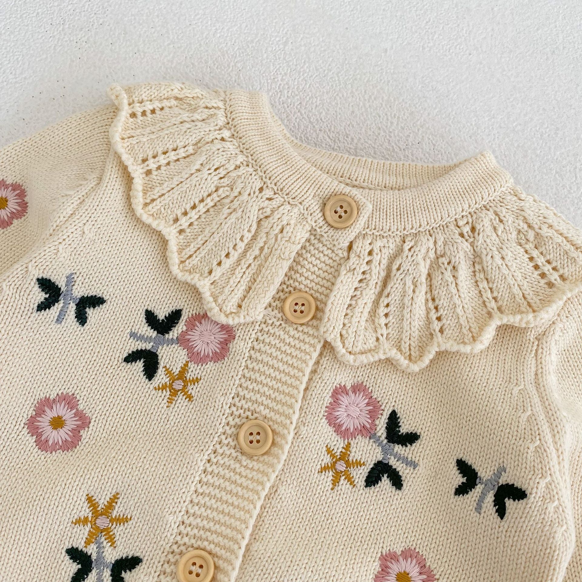 (Pre Order 2 Weeks)Toddler Girls Floral Embroidery Knitted Cardigan
