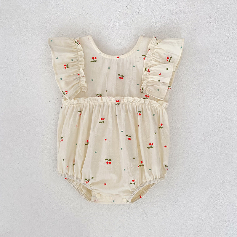(In Production)Sisters Spring&Summer Cherry Print Dress,Romper