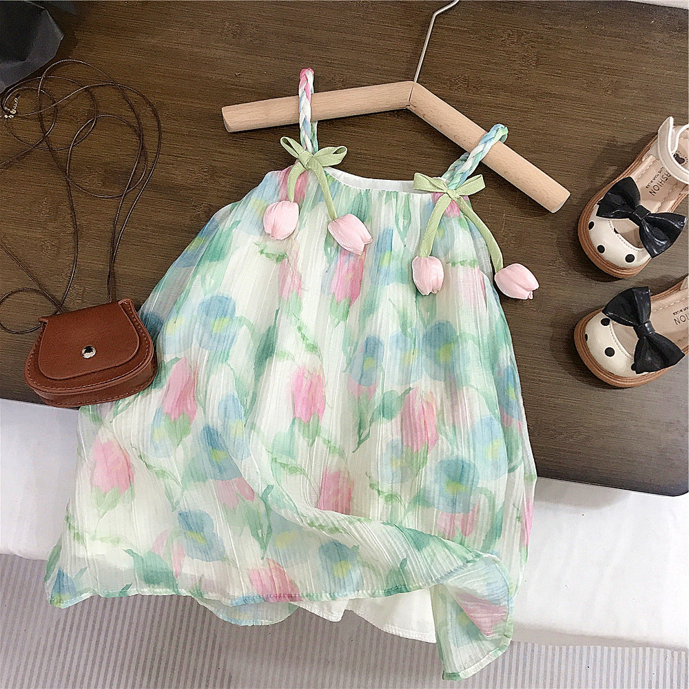 (In Production)Girls Spring&Summer Tulip Suspenders Dress