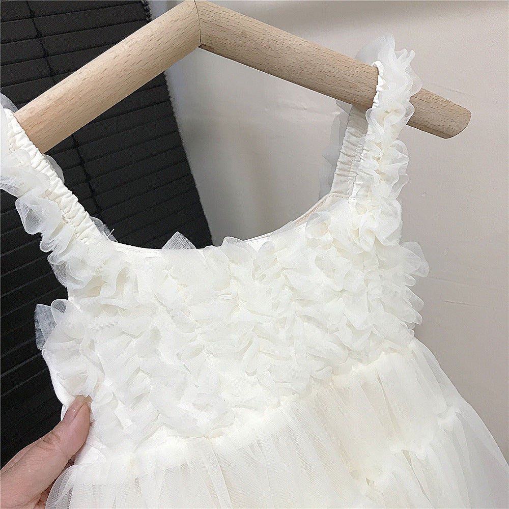 (In Production)Girls Summer White Halter Tulle Dress