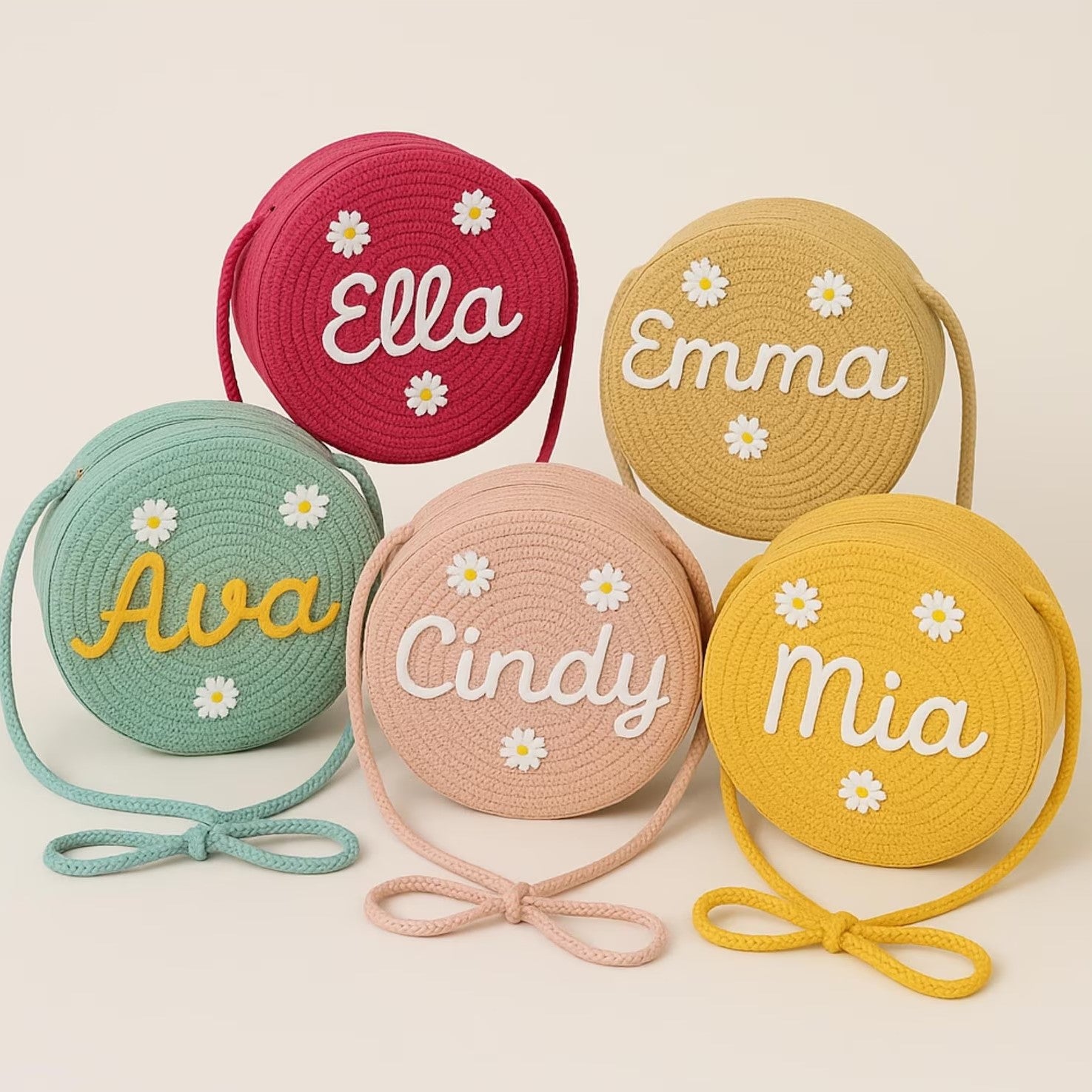 (Pre Order)Personalized Woven Bag with Name Embroidery - Customizable Bag for Kids