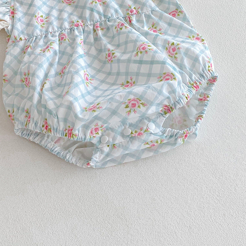 (In Production)Sisters Spring&Summer Floral Print Lace Ruffle Dress,Romper