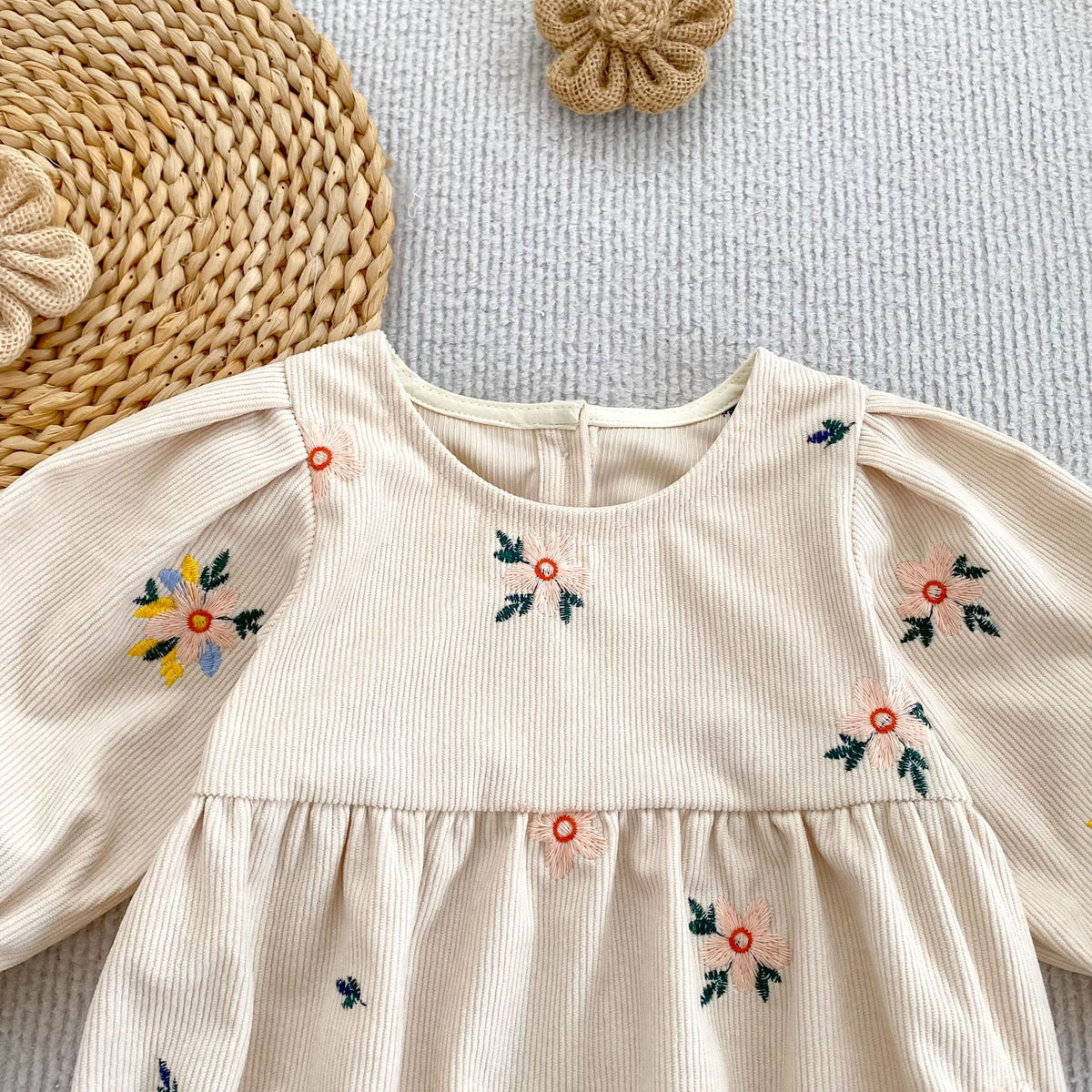 (Pre Order 2 Weeks)Sisters Fall Floral Embroidery Corduroy Dress&Romper