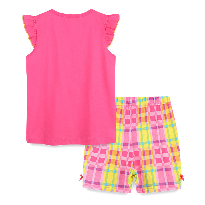 (In Production)Girls Spring&Summer Watermelon Applique Cotton Shorts Set