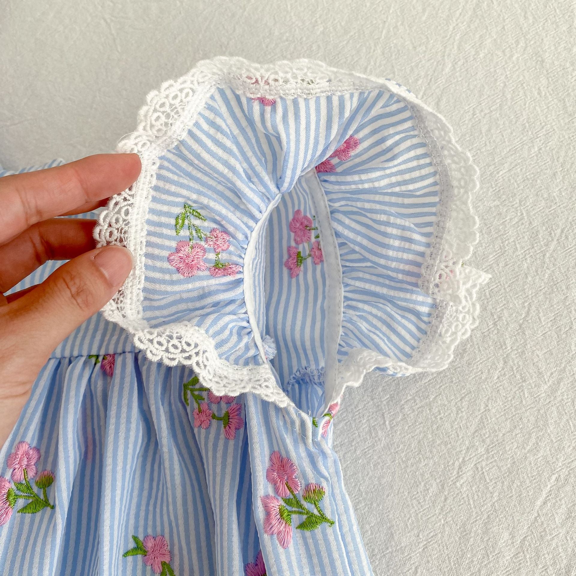(In Production)Sisters Summer Floral Embroidery Flying Sleeves Dress&Romper