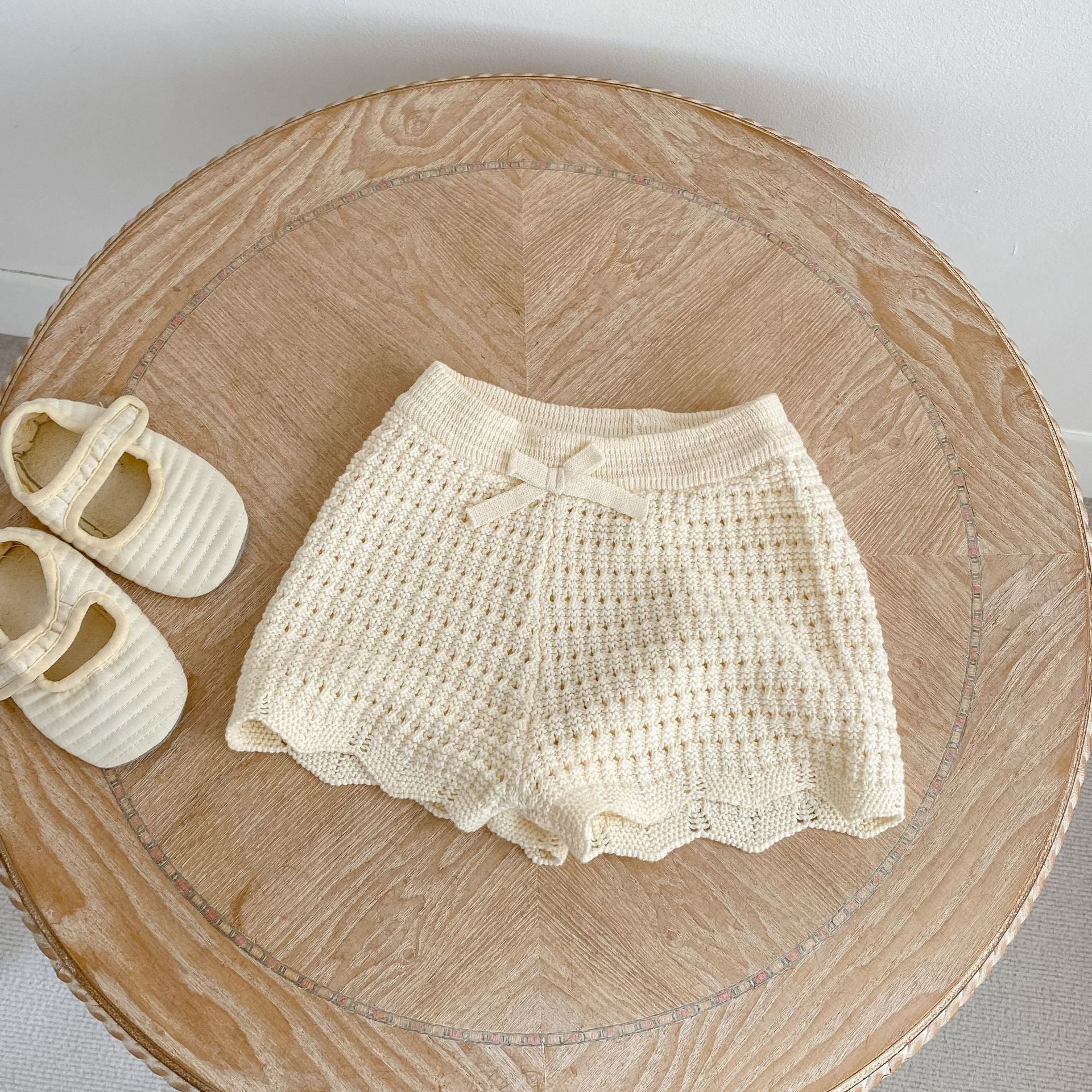 (In Production)Girls Spring&Summer Knitted Scallop Shorts Set