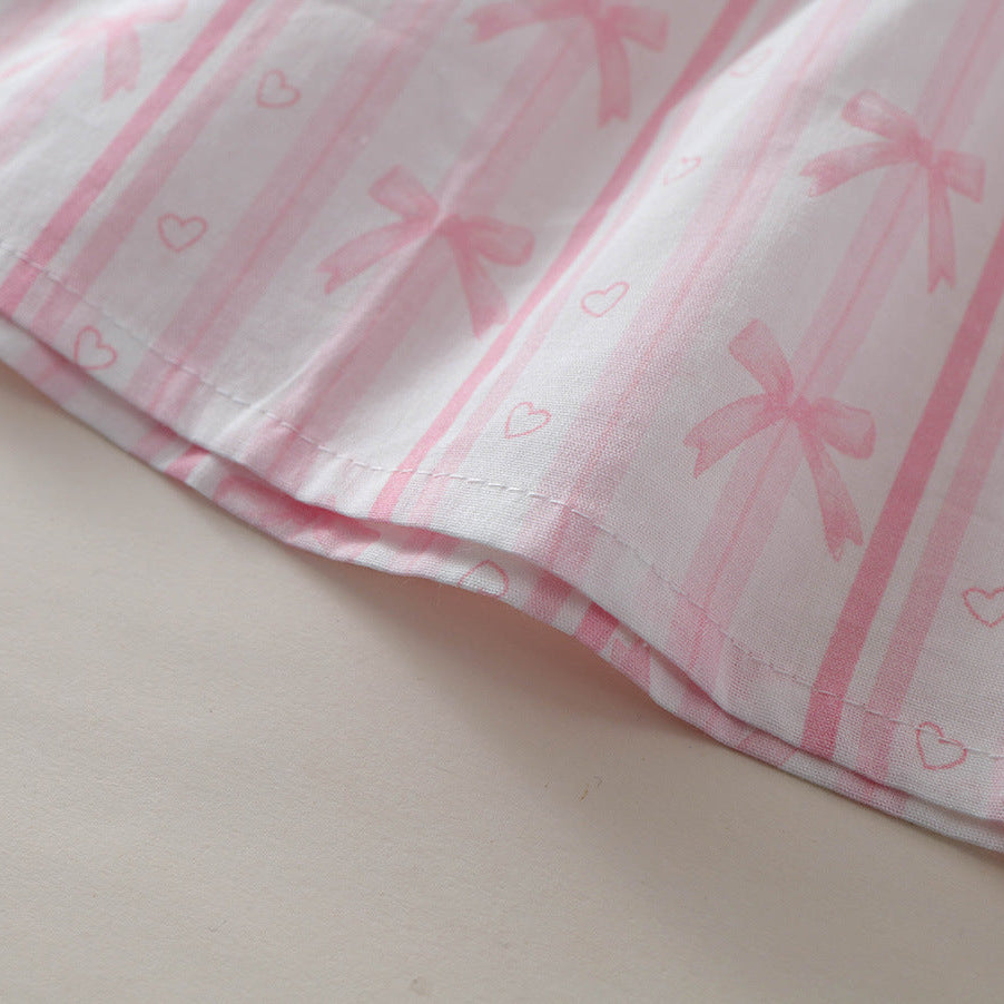 (In Production)Girls Bow Embroidery Pink Dress