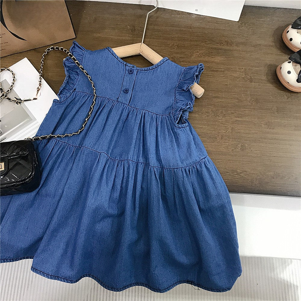 (In Production)Girls Spring&Summer Bow Denim Dress