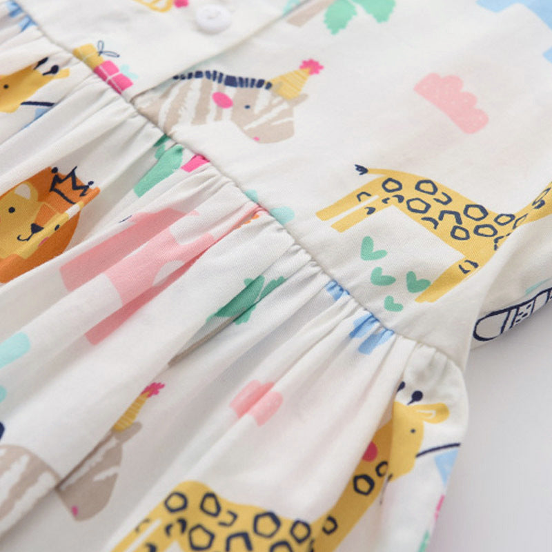(In Production)Girls Spring and Summer Animal Print Flying Sleeves Dress