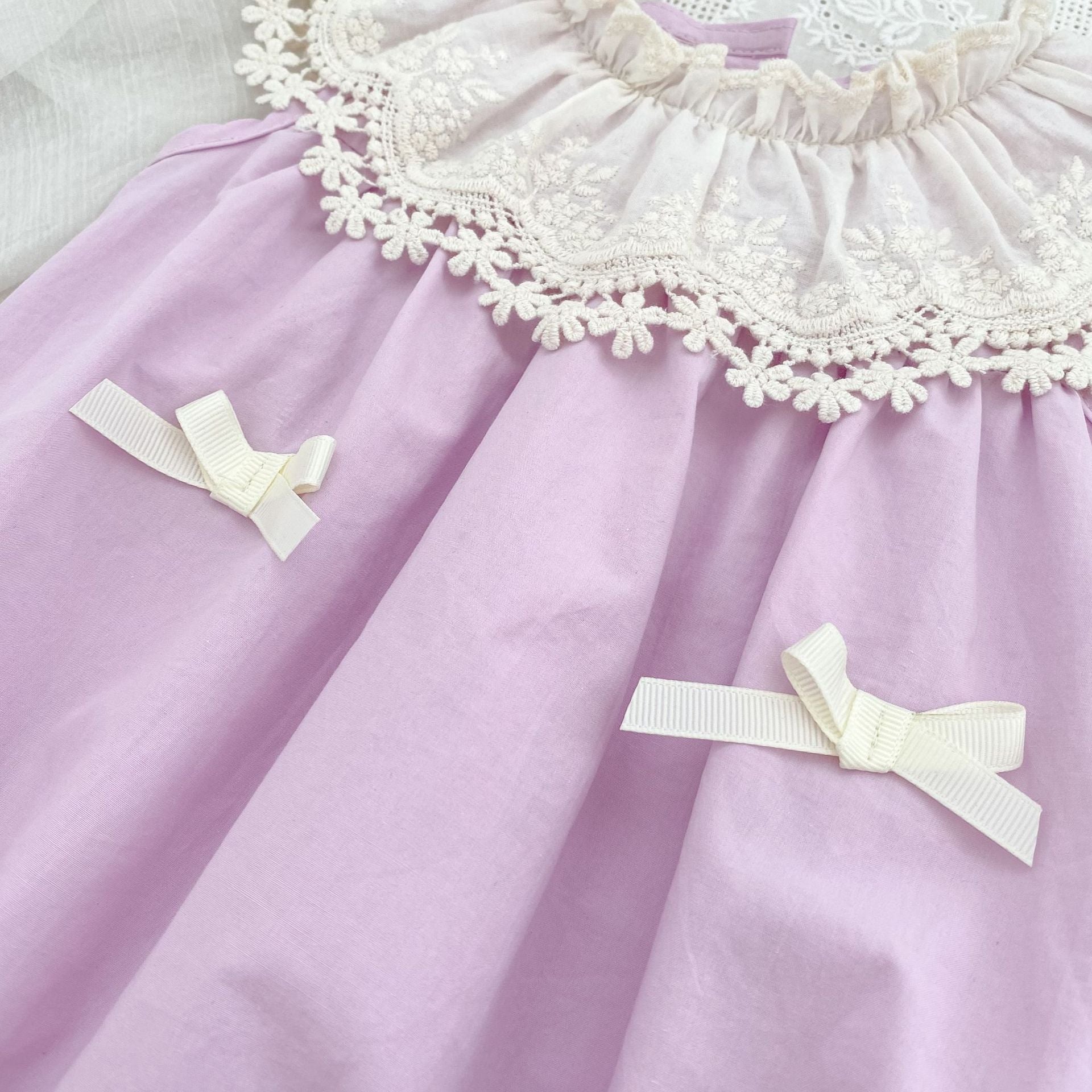 (In Production)Sisters Spring&Summer Lavender Bow Ruffle Dress,Romper