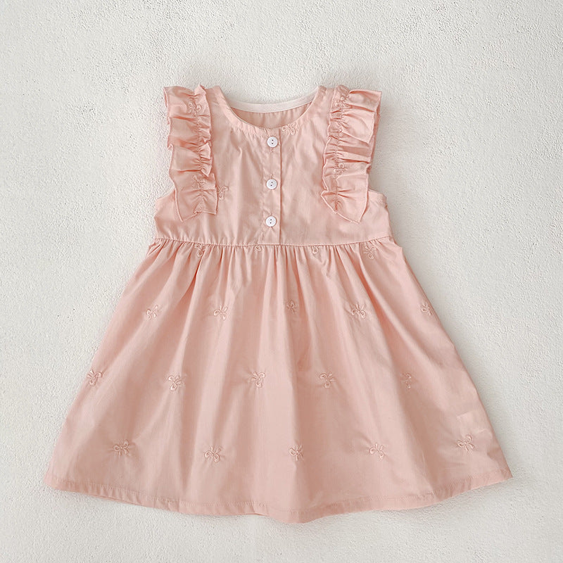 (In Production)Sisters Spring&Summer Bow Embroidery Cotton Dress,Romper