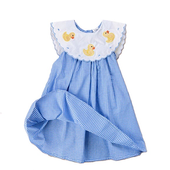 (In Production)Girls Spring and Summer Duck Applique Cotton Dress