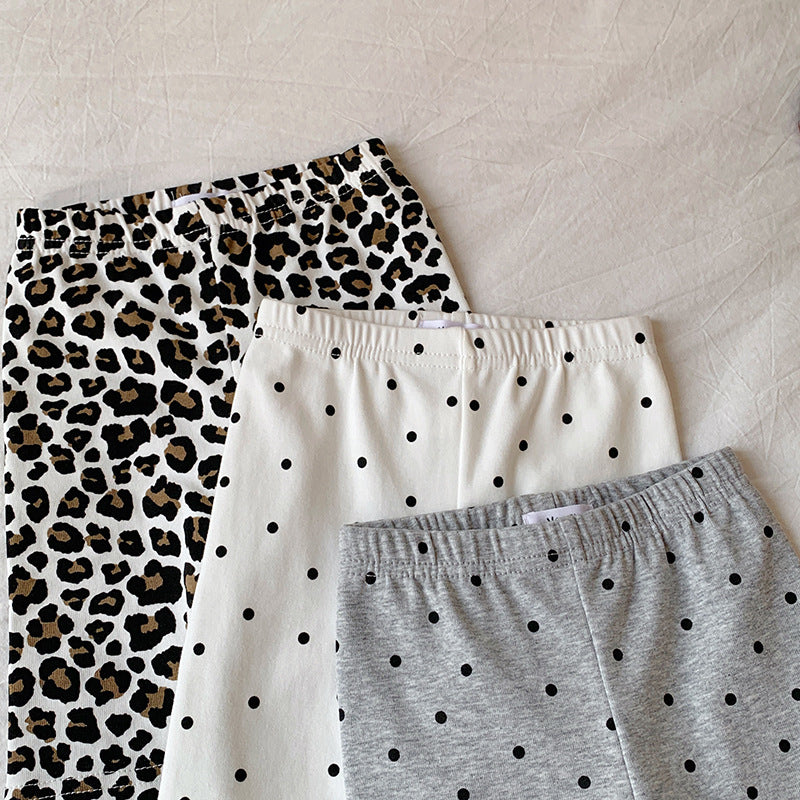 (In Production)Girls Summer Dot&Leopard Print Cotton Cycling Pants