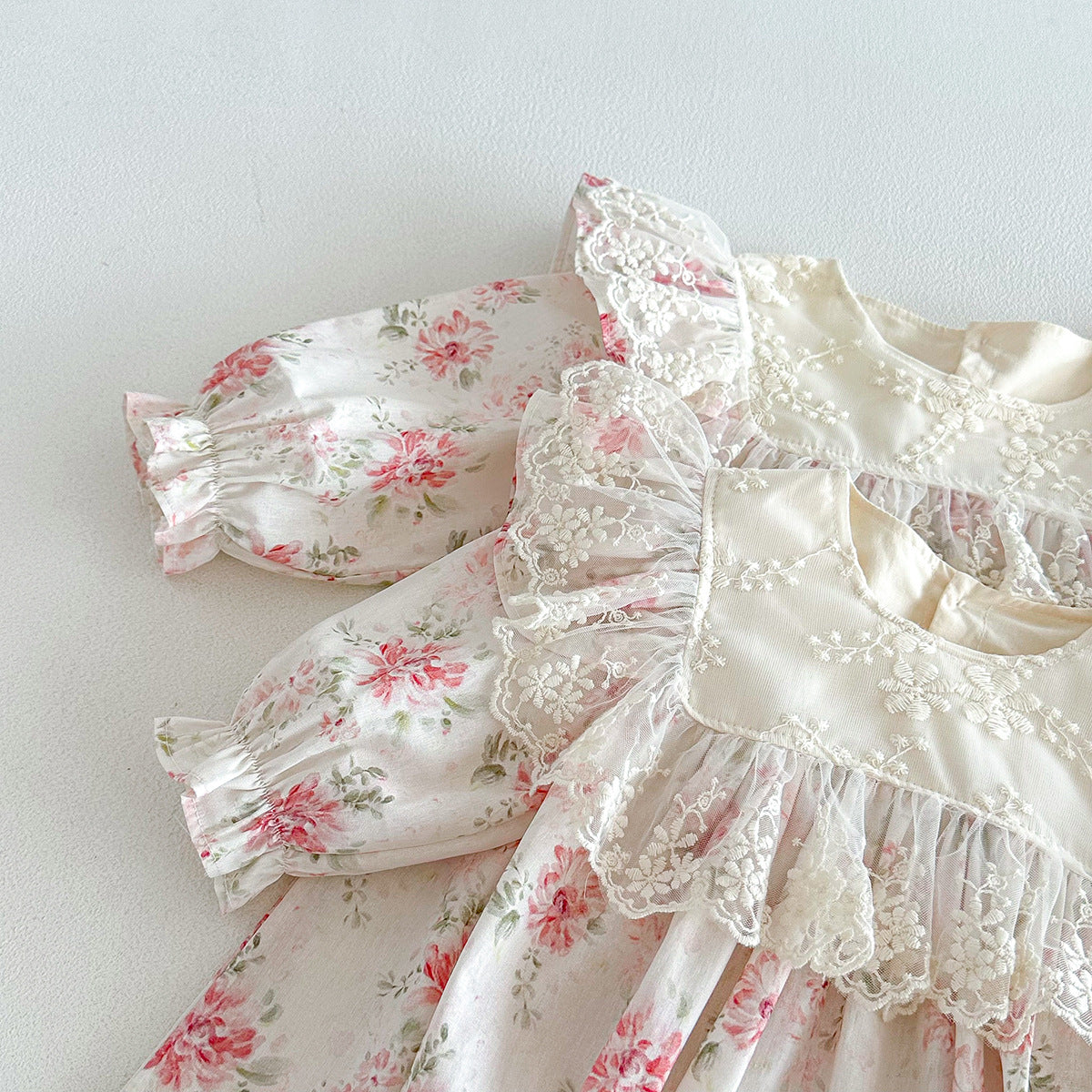 (Pre Order 2 Weeks)Sisters Fall Floral Lace Ruffle Collar Dress&Romper