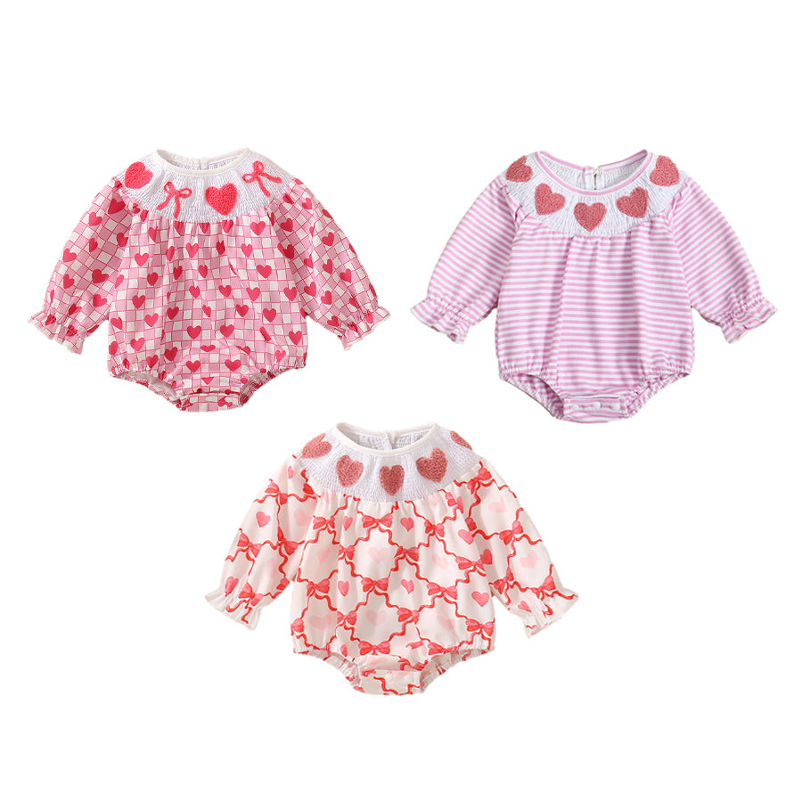 (Pre Order)Toddler Girls Valentine's Day Chenille Patches Smocked Romper