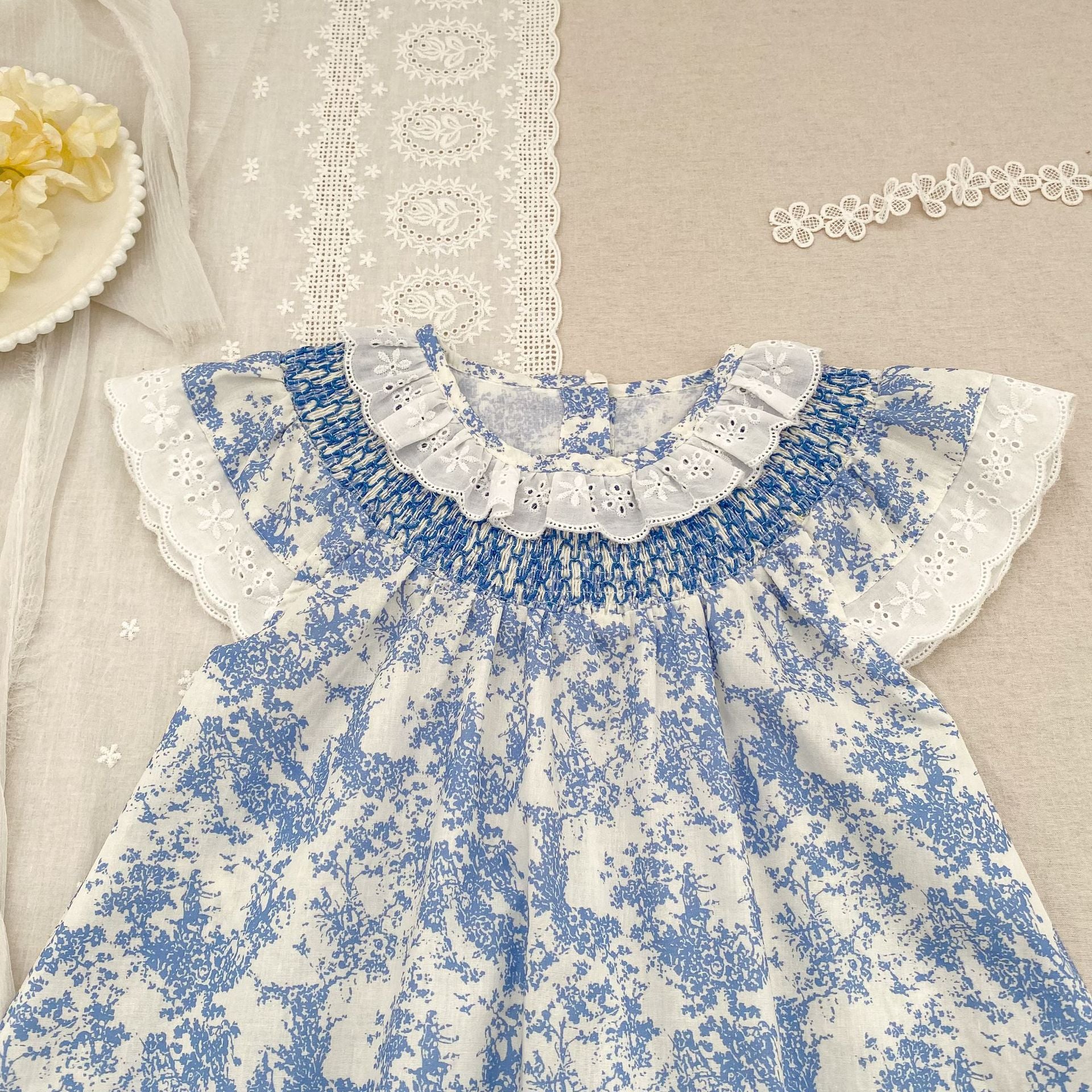 (In Production)Sisters Spring&Summer Floral Print Lace Dress,Romper