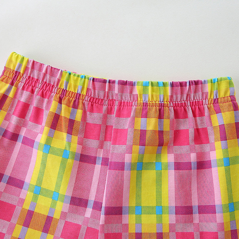 (In Production)Girls Spring&Summer Watermelon Applique Cotton Shorts Set