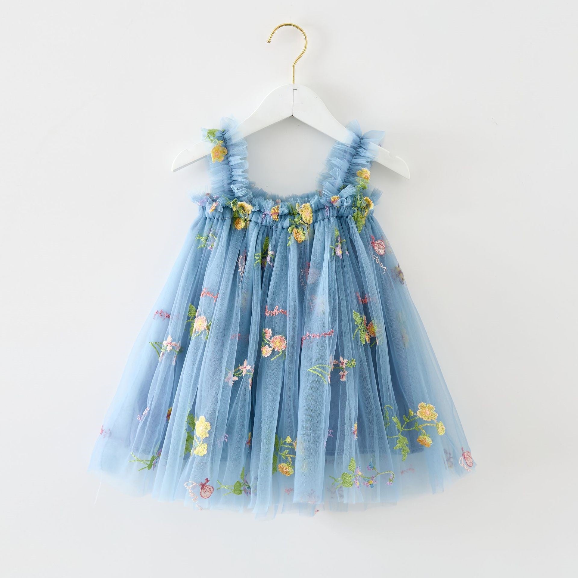 (In Production)Girls Spring&Summer Floral Embroidery Tulle Dress