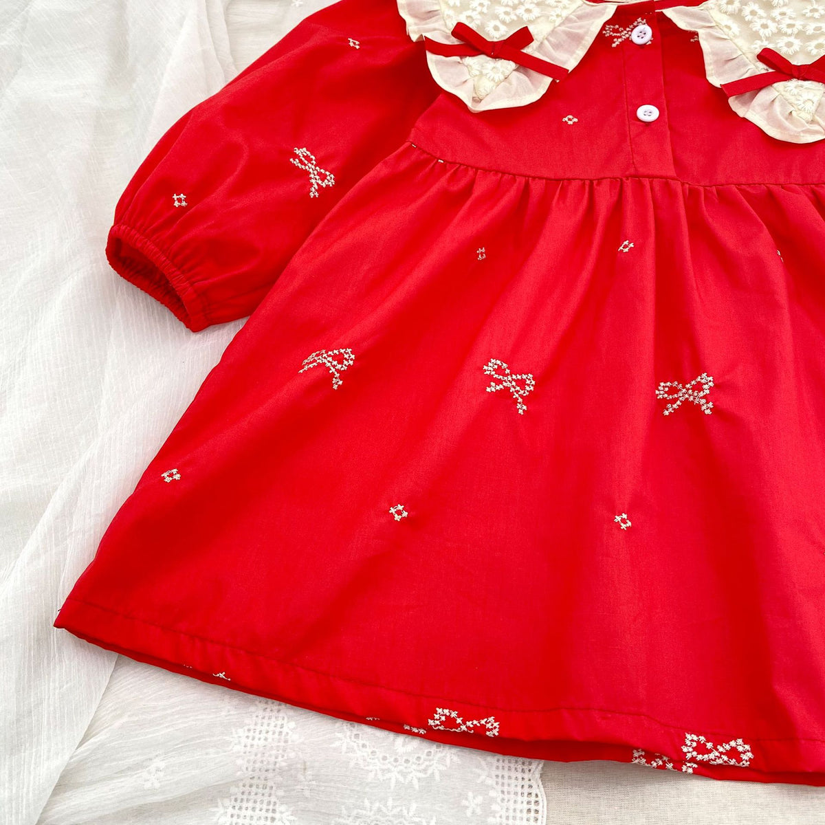 (Pre Order 2 Weeks)Sisters Christmas Bow Embroidery Dress&Romper