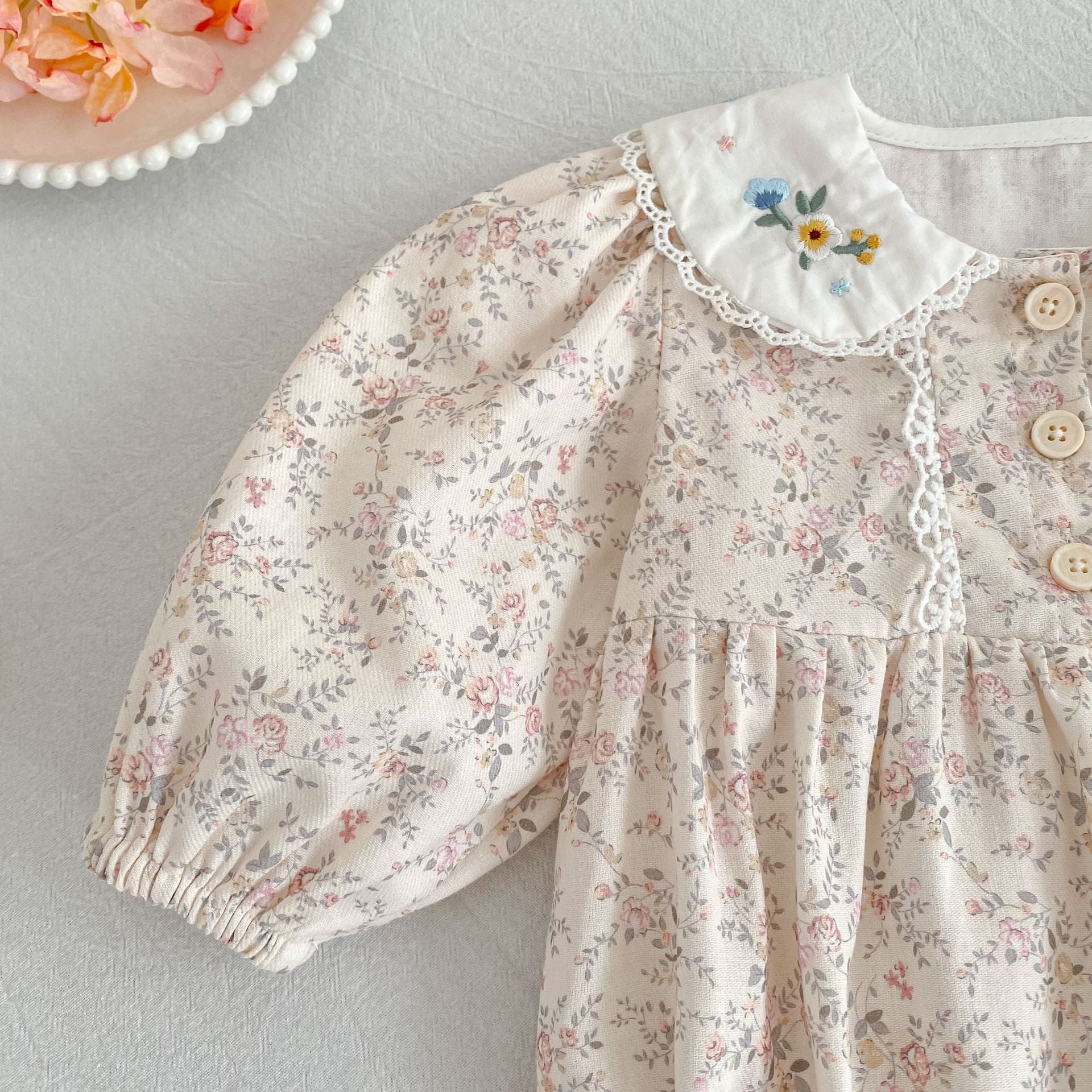 (Pre Order 2 Weeks)Sisters Fall Embroidery Baby Collar Dress&Romper