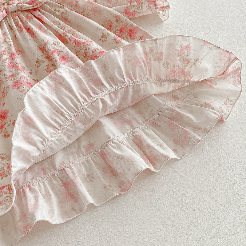 (Pre Order 2 Weeks)Sisters Fall Floral Print Bow Dress&Romper