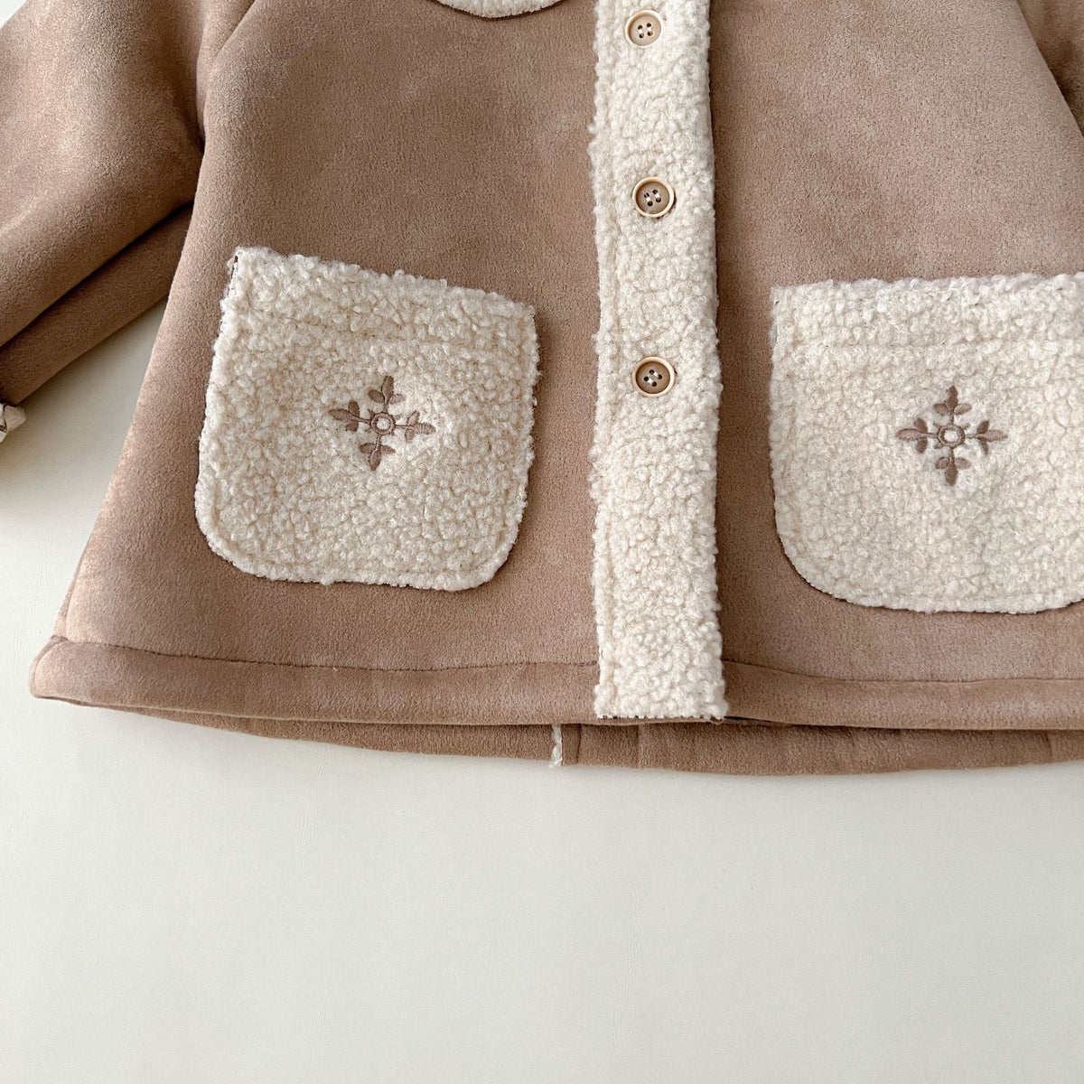 (Pre Order 2 Weeks)Girls Sherpa Collar Faux Suede Jacket