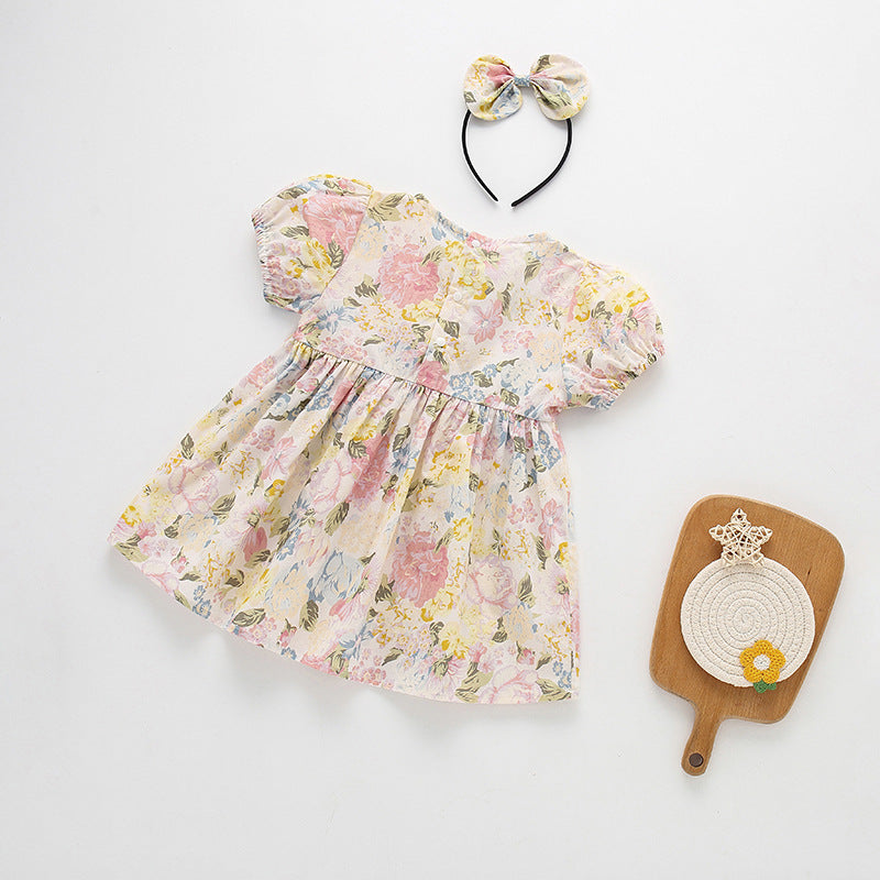 (In Production)Sisters Spring&Summer Floral Print Ruffle Dress,Romper