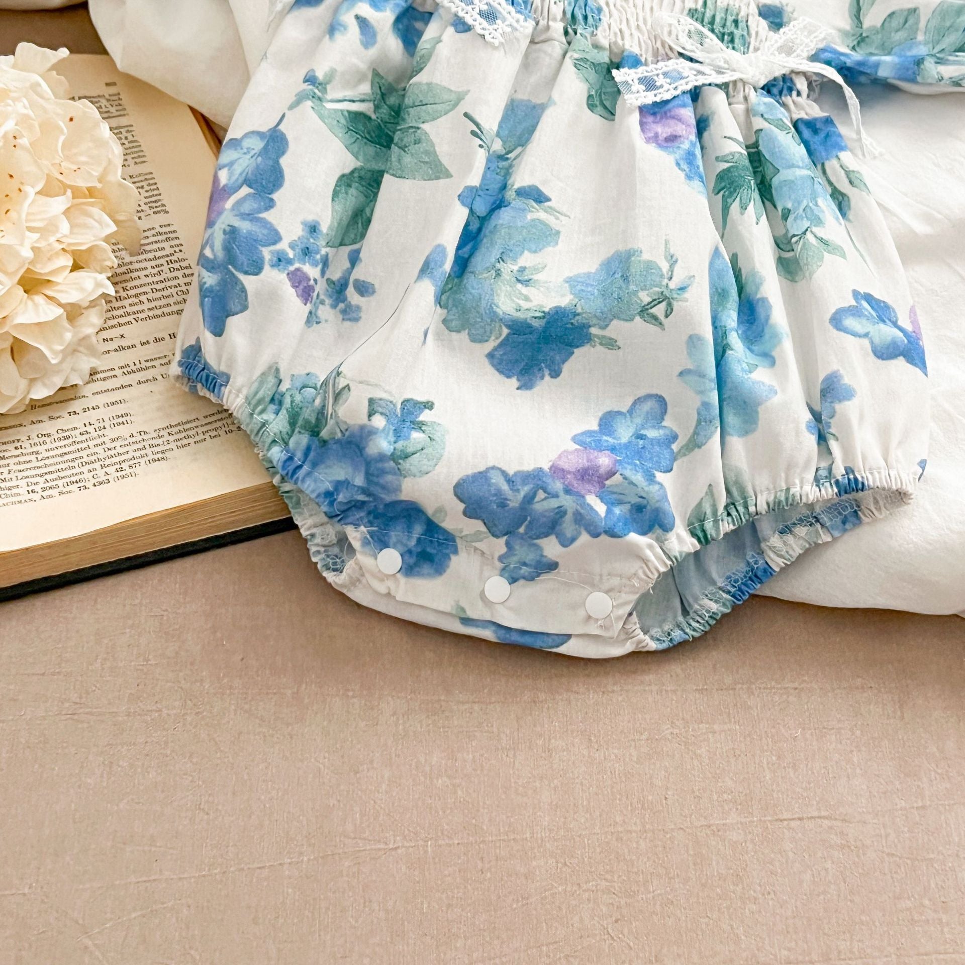 (In Production)Sisters Spring&Summer Floral Print Smocked Dress,Romper