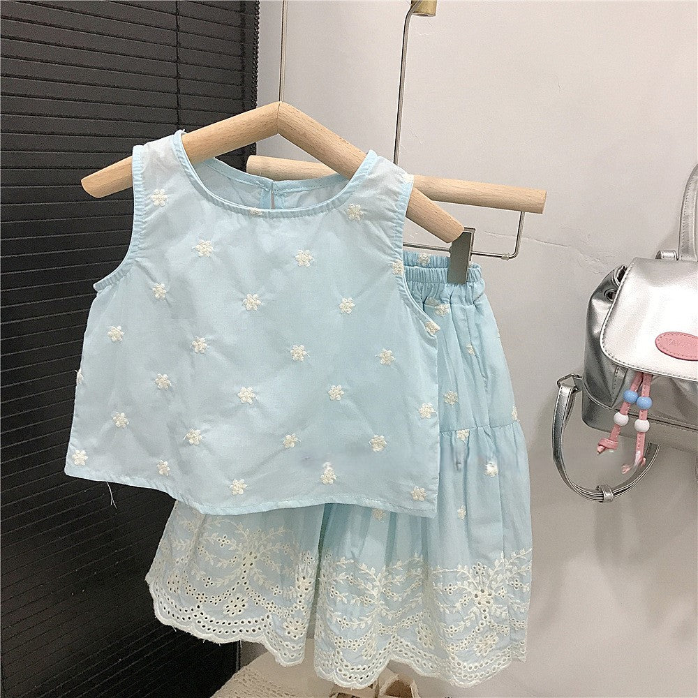 (In Production)Girls Spring&Summer Embroidery Lace Skirt Set