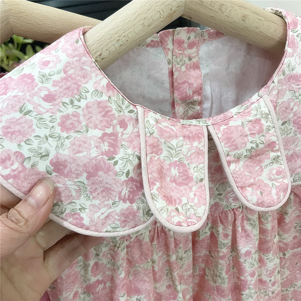 (In Production)Girls Spring&Summer Floral Print Doll Collar Dress