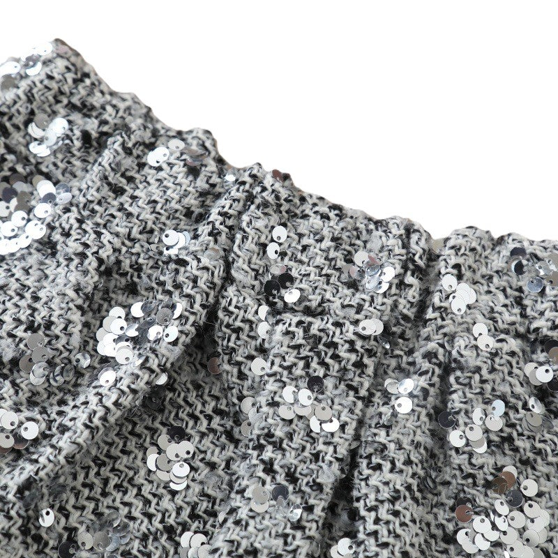 (In Production)Girls Fall&Winter Cardigan Sequin Skirt Set