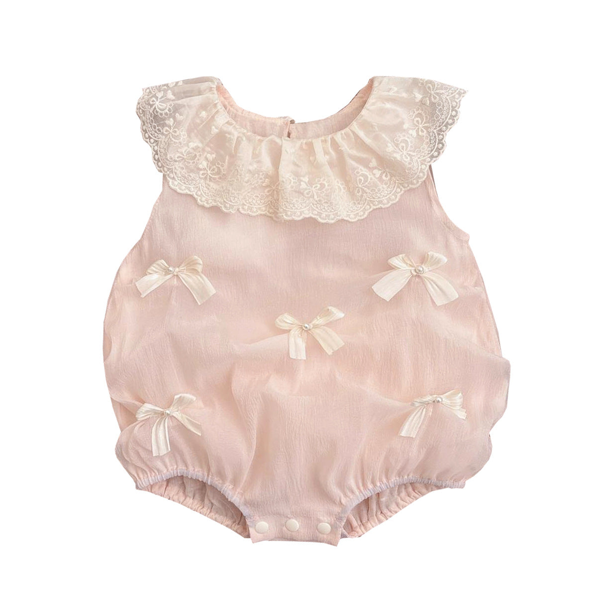 (In Production)Toddler Girls Spring&Summer Bow Lace Doll Collar Romper