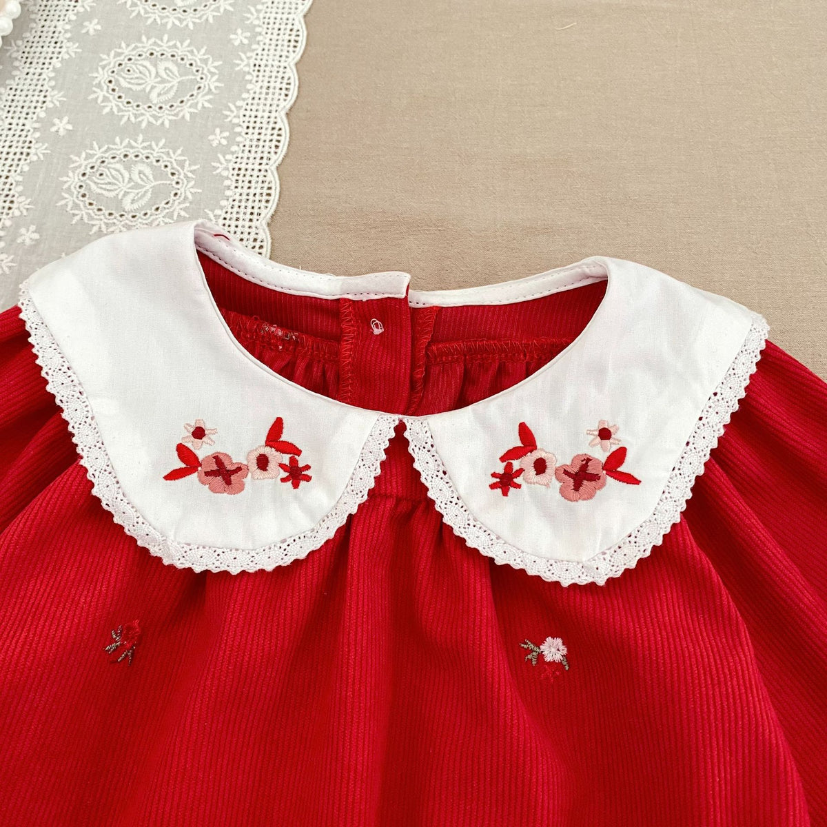 (Pre Order 2 Weeks)Sisters Fall Floral Embroidery Corduroy Dress&Romper
