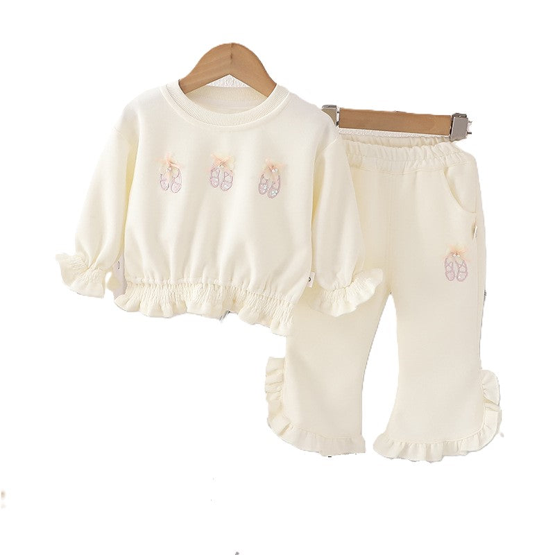 (In Production)Girls Fall&Winter Ballet Applique Ruffle Sweatshirt Suit