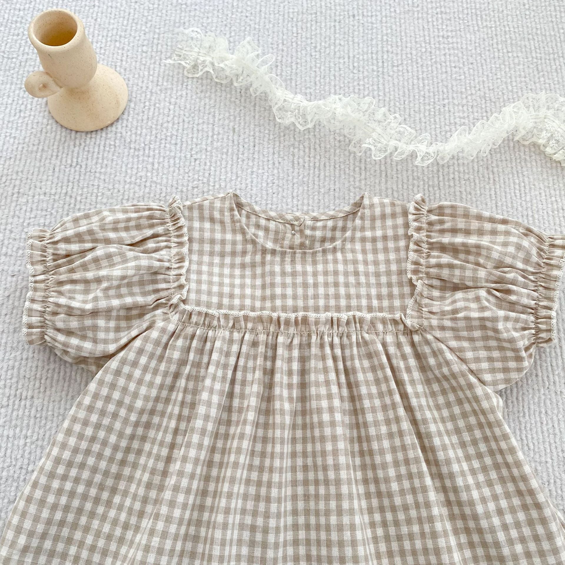 (Pre Order 2 Weeks)Toddler Girls Plaid&Embroidery Romper