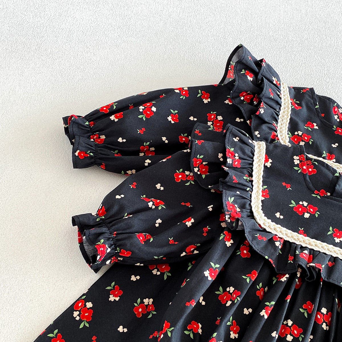 (Pre Order 2 Weeks)Sisters Fall Floral Print Ruffle Dress&Romper