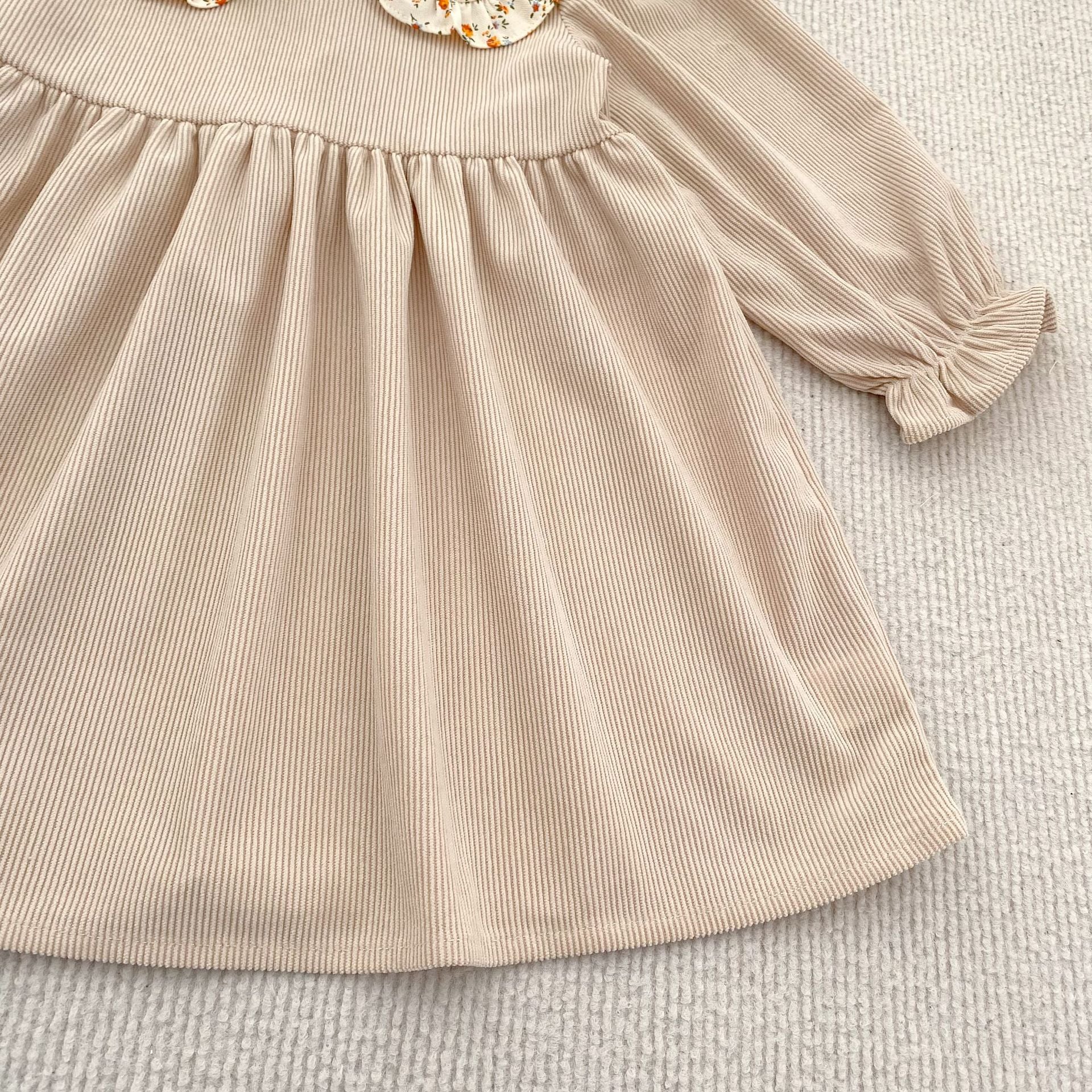 (Pre Order 2 Weeks)Sisters Fall Floral Ruffle Collar Corduroy Dress&Romper