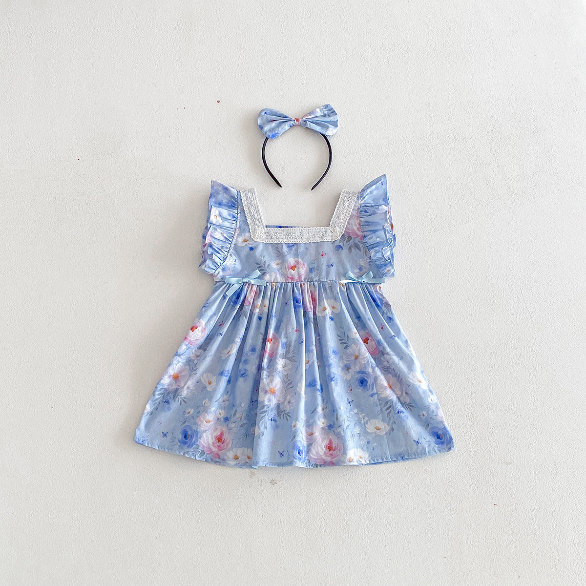 (In Production)Sisters Spring&Summer Floral Print Lace Ruffle Dress,Romper